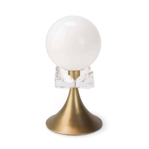 Gold mini lamp with white orb shade